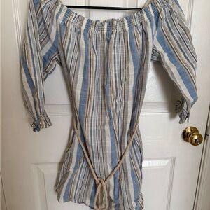 Striped Off-Shoulder Dress with Rope Belt